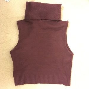 Burgundy knit turtleneck sleeveless crop top